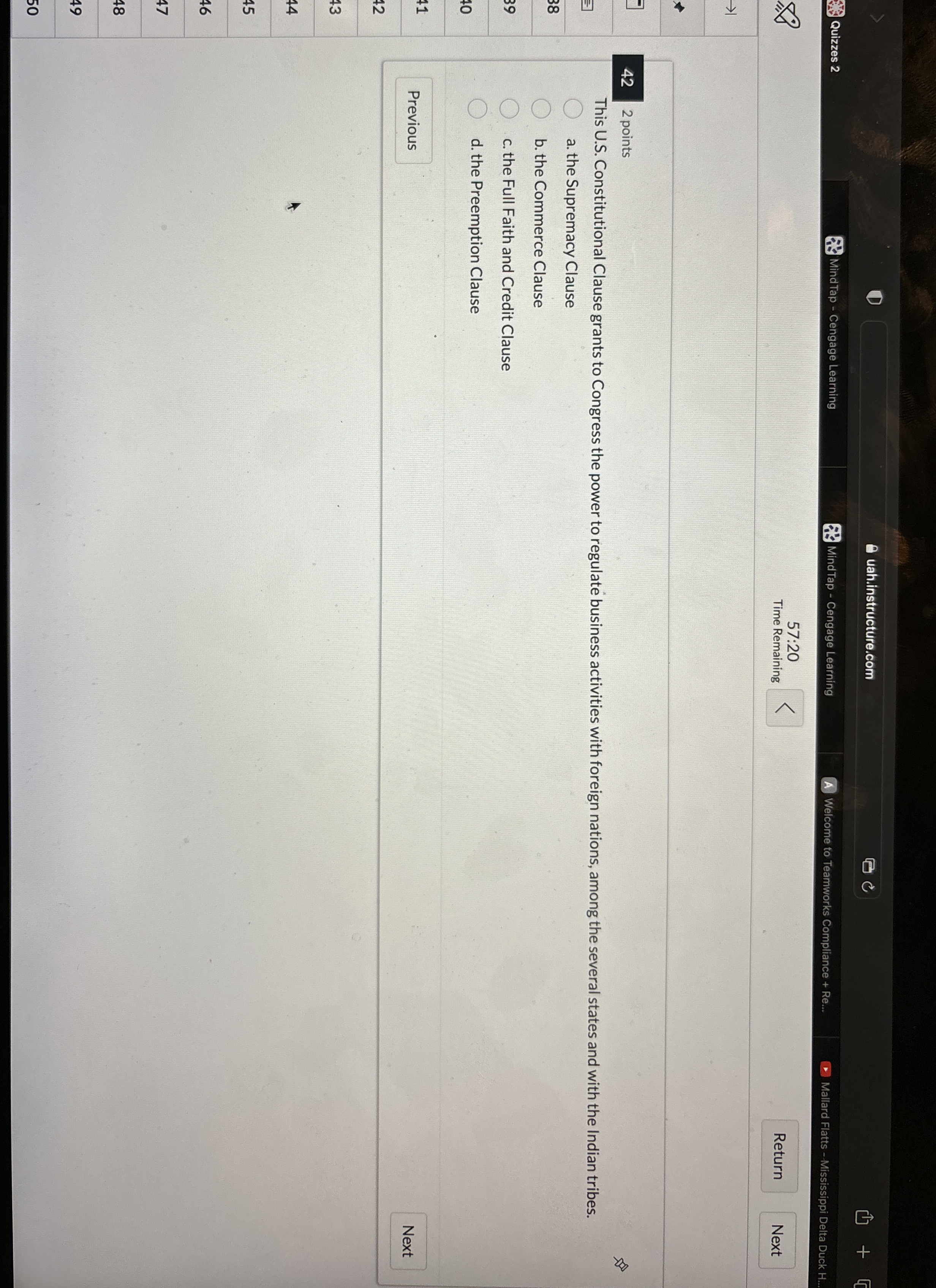  42 2 points This U.S. Constitutional Clause grants to Congress the