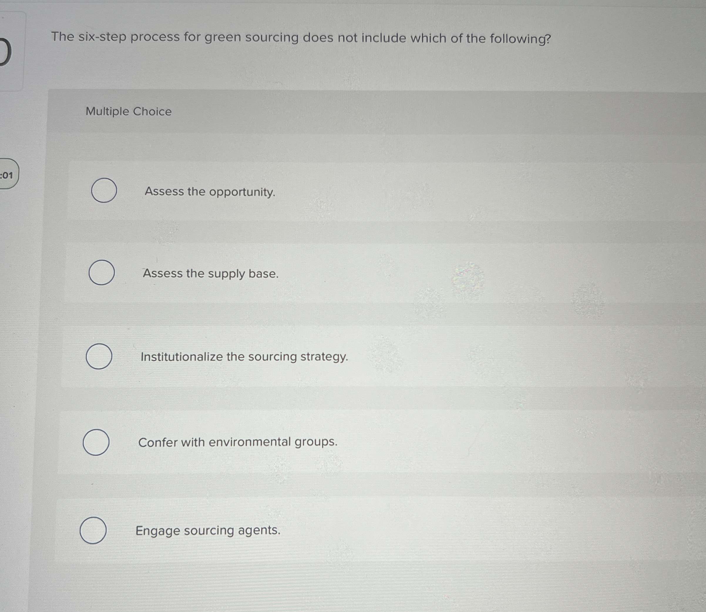  The six-step process for green sourcing does not include which of