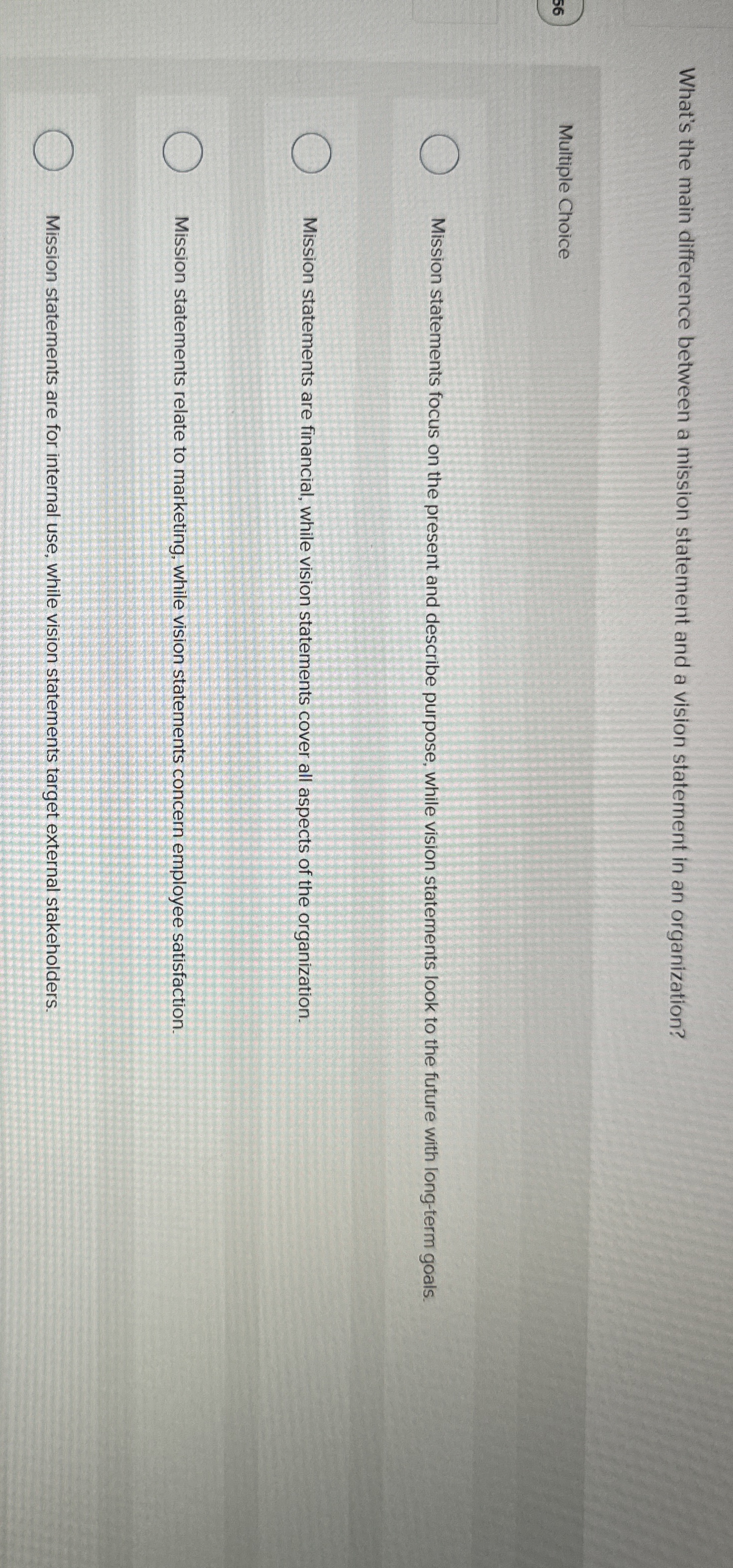  What's the main difference between a mission statement and a vision