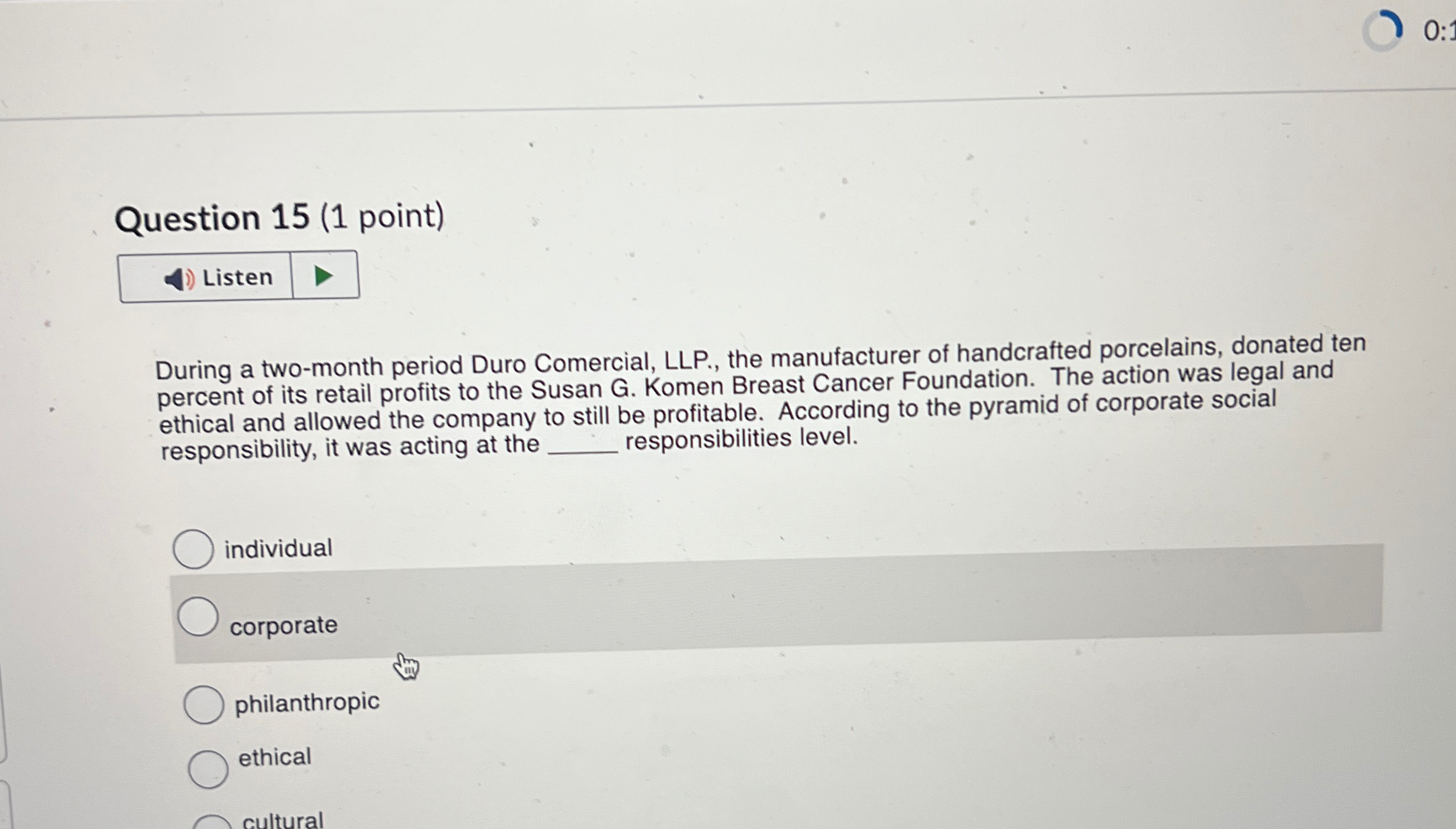 Question 15(1 point) Listen During a two-month period Duro Comercial, LLP.,