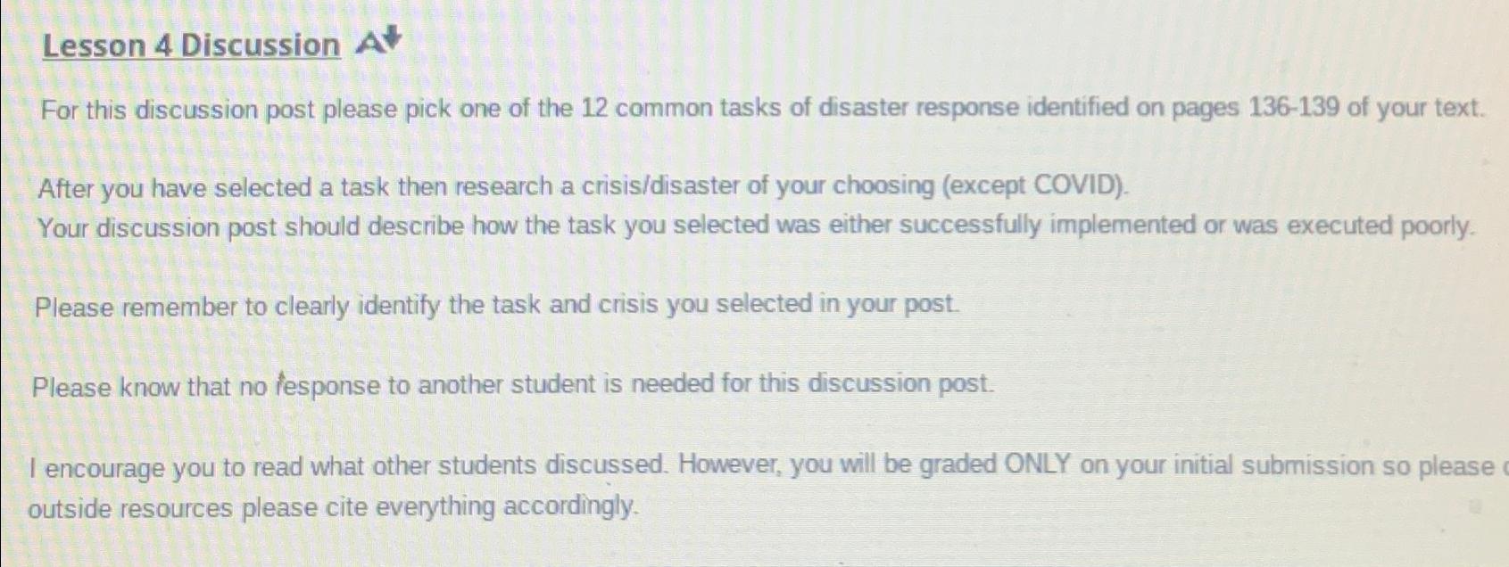  Lesson 4 Discussion At For this discussion post please pick one