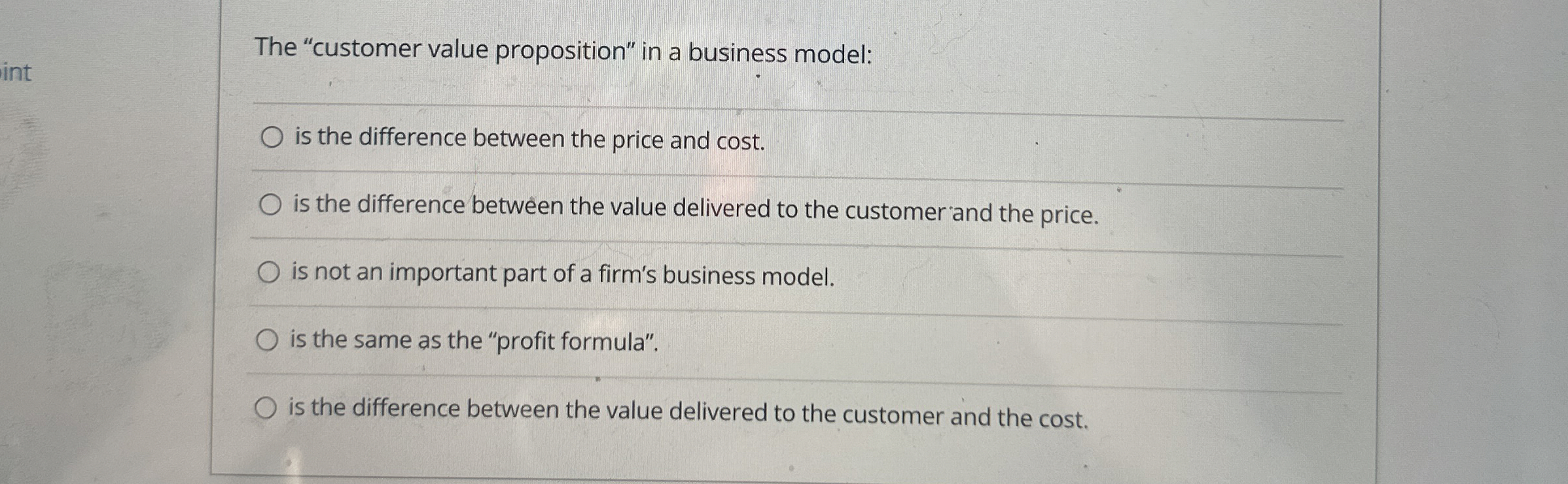  The "customer value proposition" in a business model: is the difference