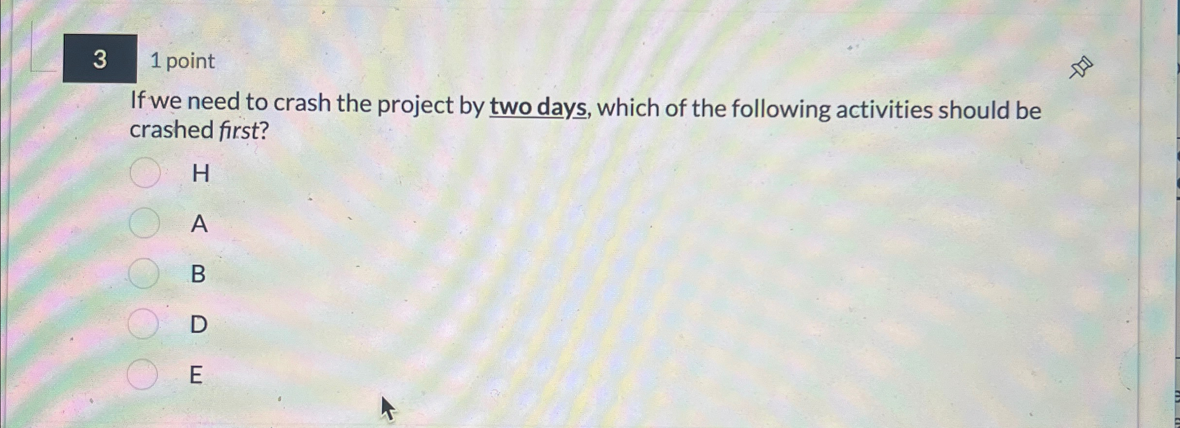  Project Crashing Example Consider the following project and corresponding network diagram.
