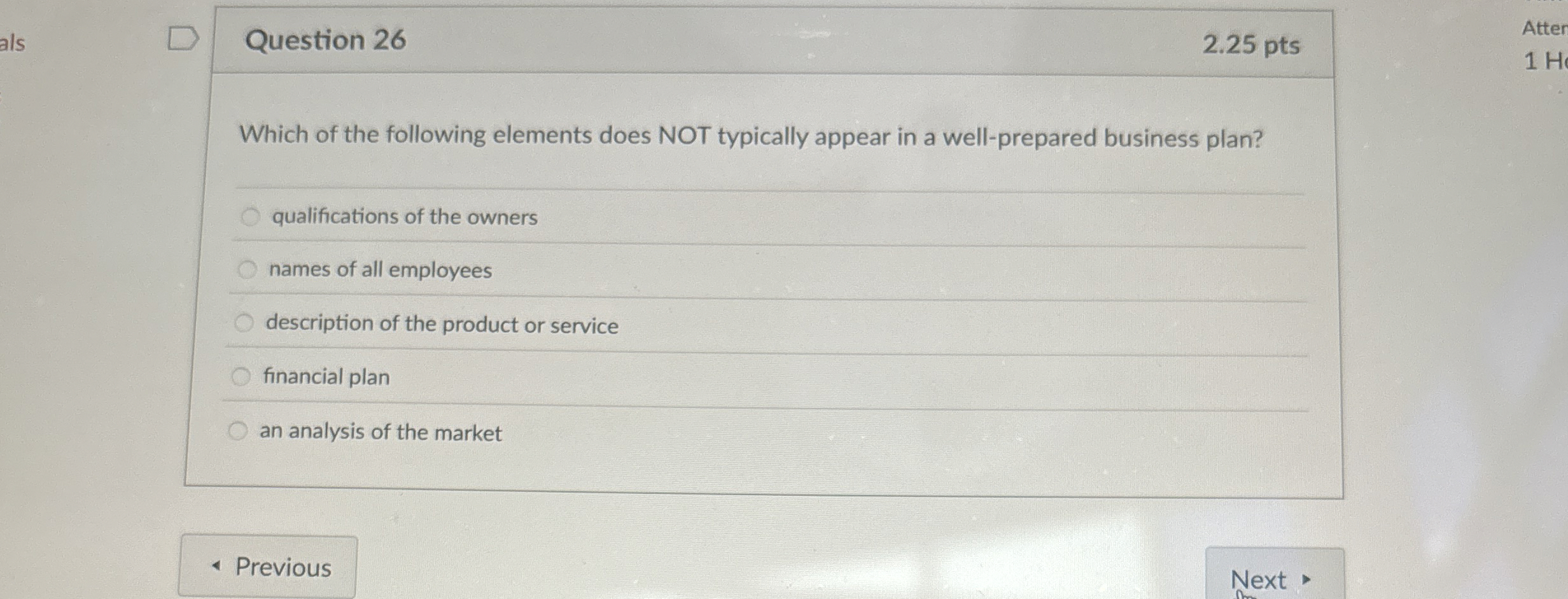  Question 26 Which of the following elements does NOT typically appear