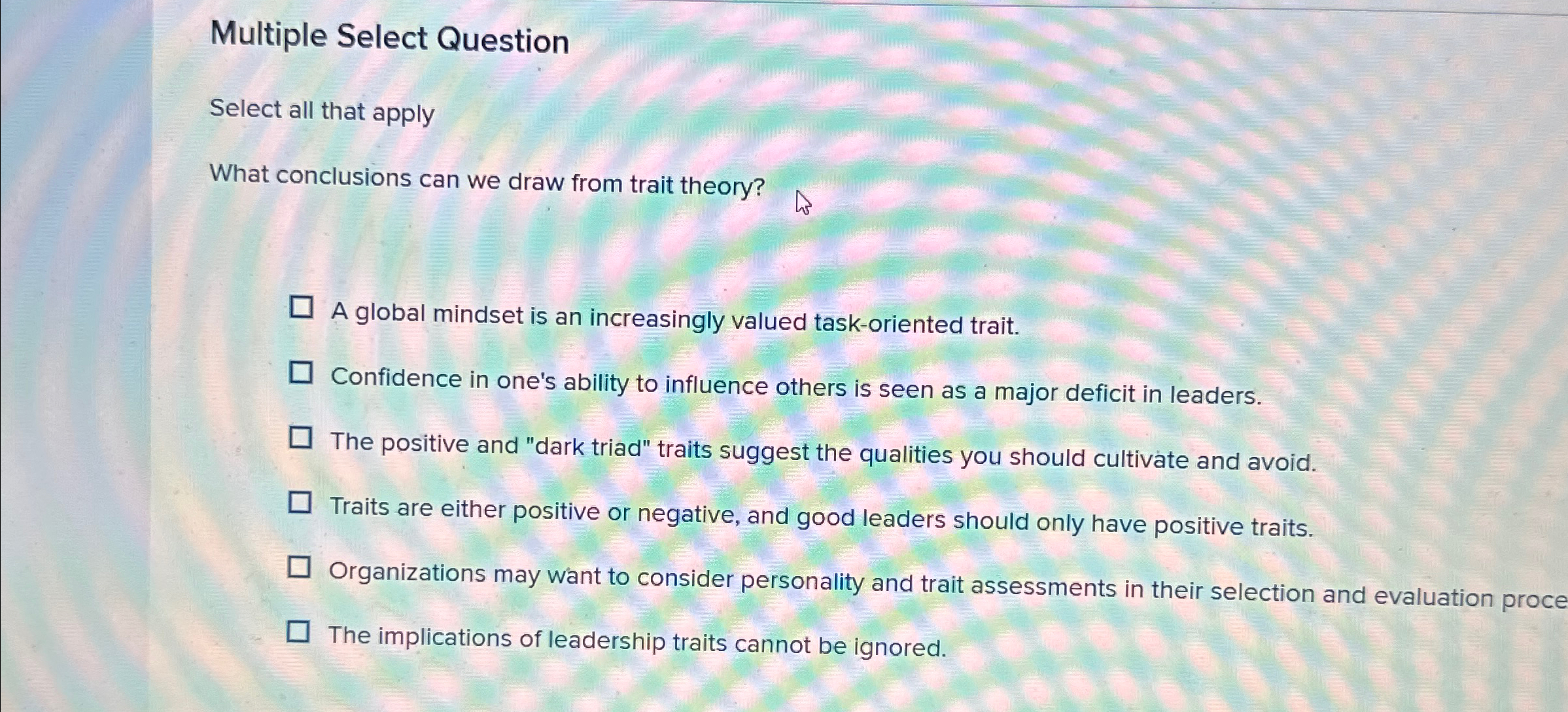  Multiple Select Question Select all that apply What conclusions can we