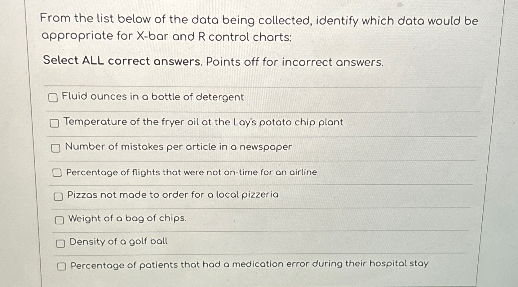  From the list below of the data being collected, identify which