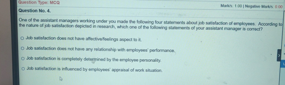  Question Type: MCQ Mark/s: 1.00| Negative Mark/s: 0.00 Question No.4. One