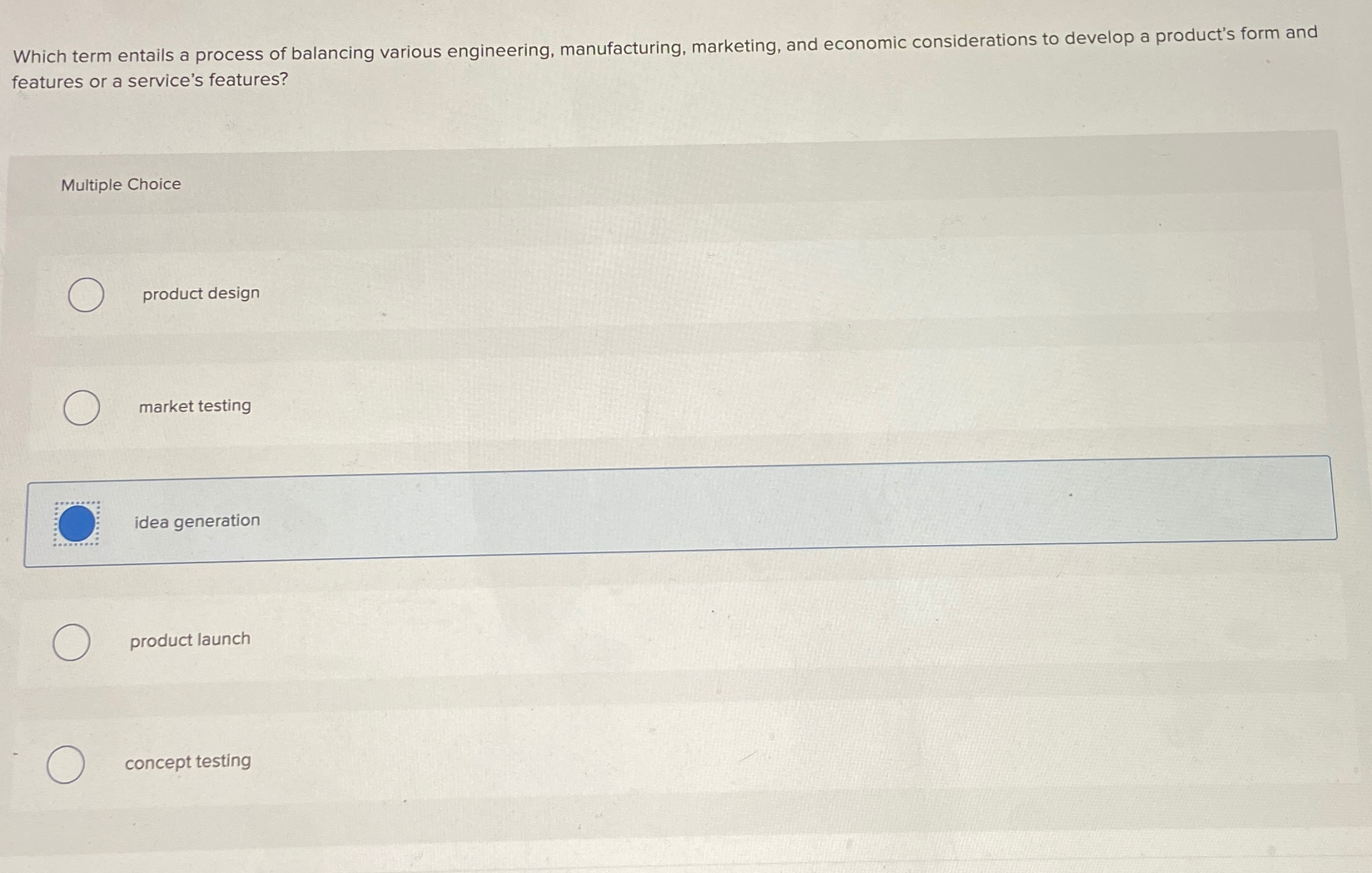  Which term entails a process of balancing various engineering, manufacturing, marketing,