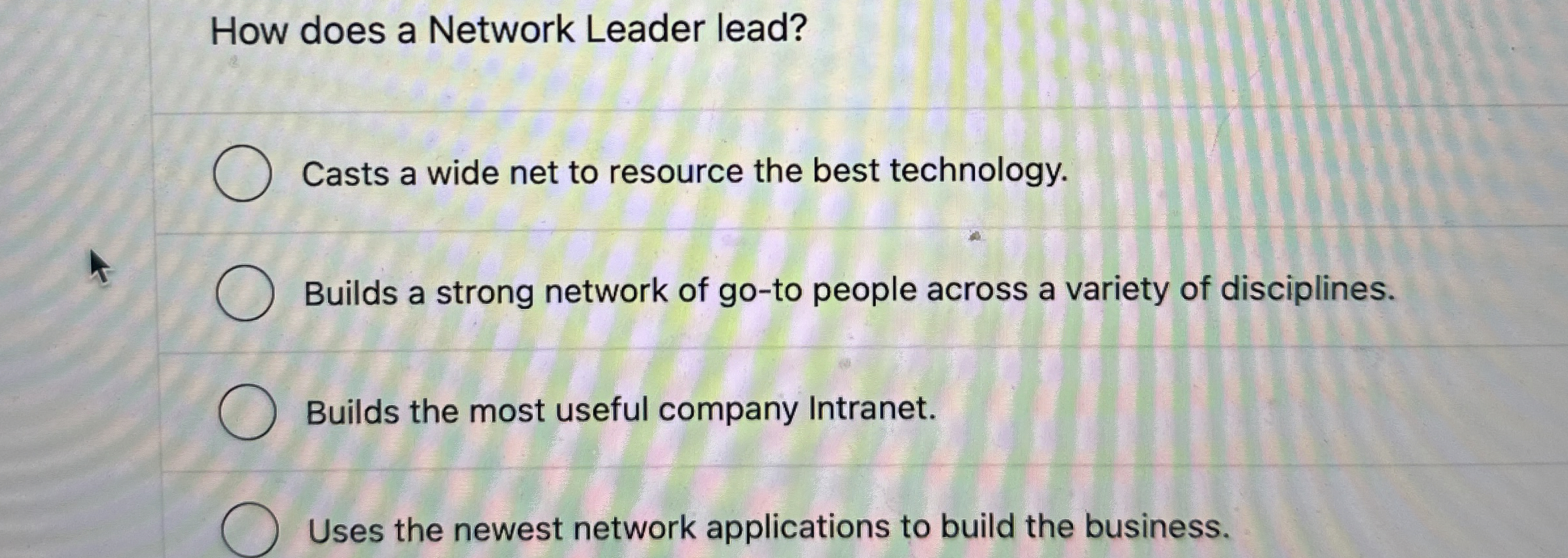  How does a Network Leader lead? Casts a wide net to