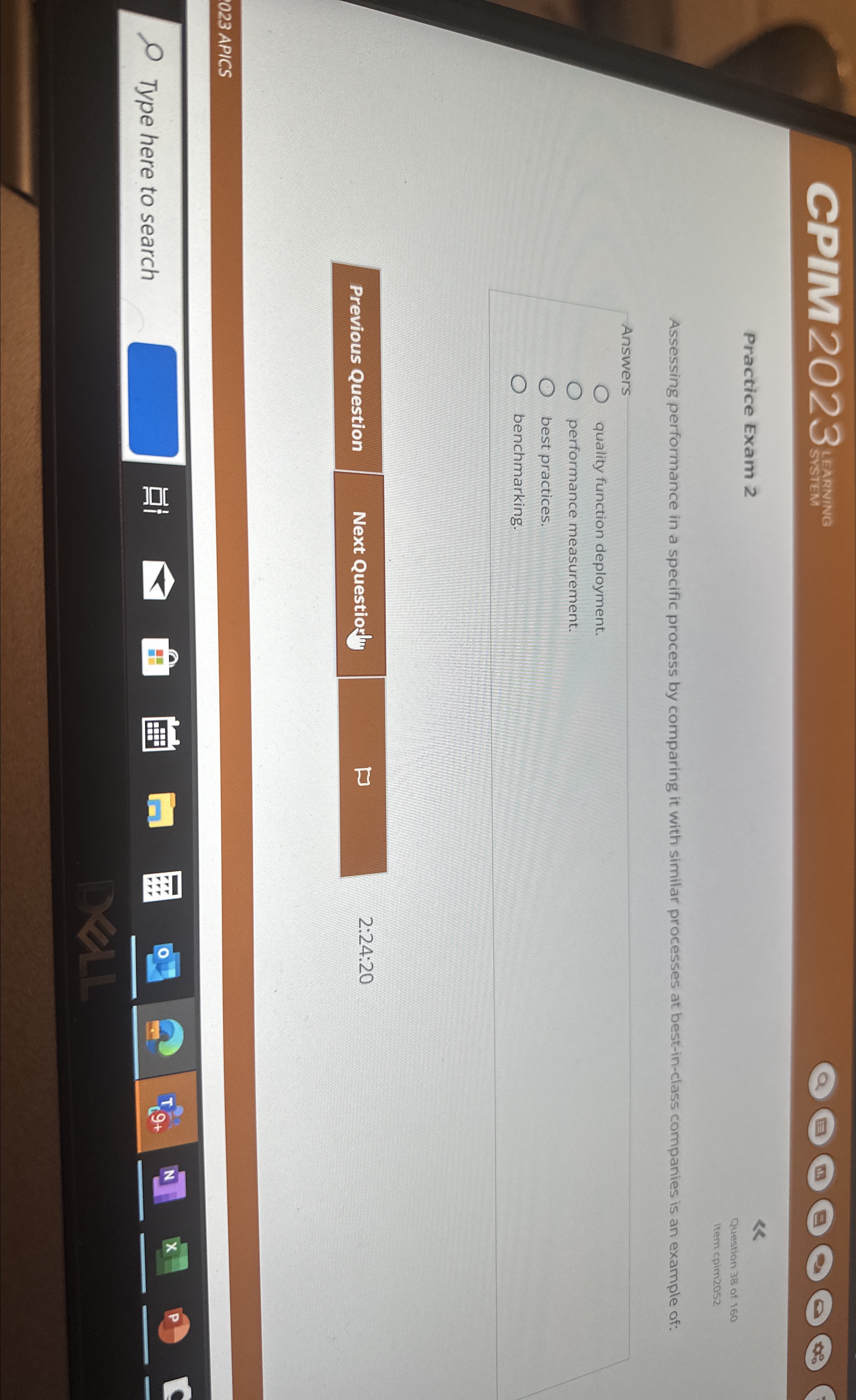  CPIM2023 Practice Exam 2 Question 38 of 160 Item cpim 2052