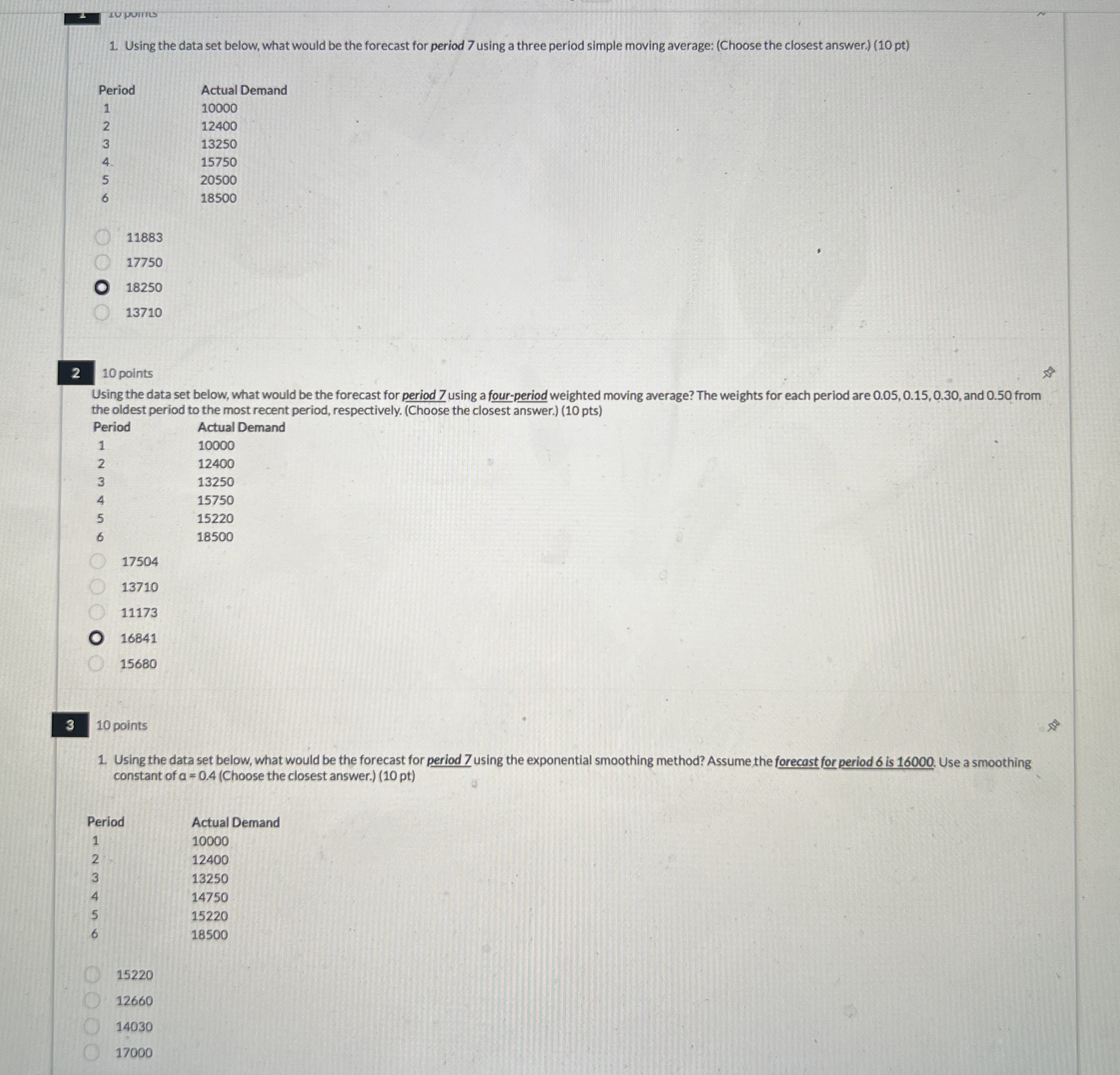  Using the data set below, what would be the forecast for