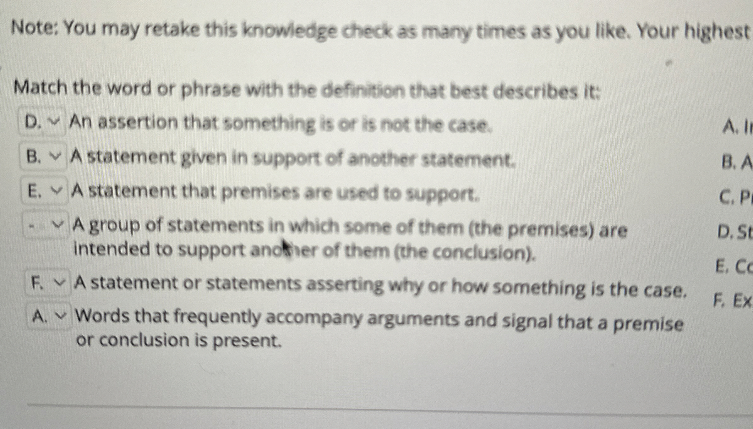  Note: You may retake this knowledge check as many times as