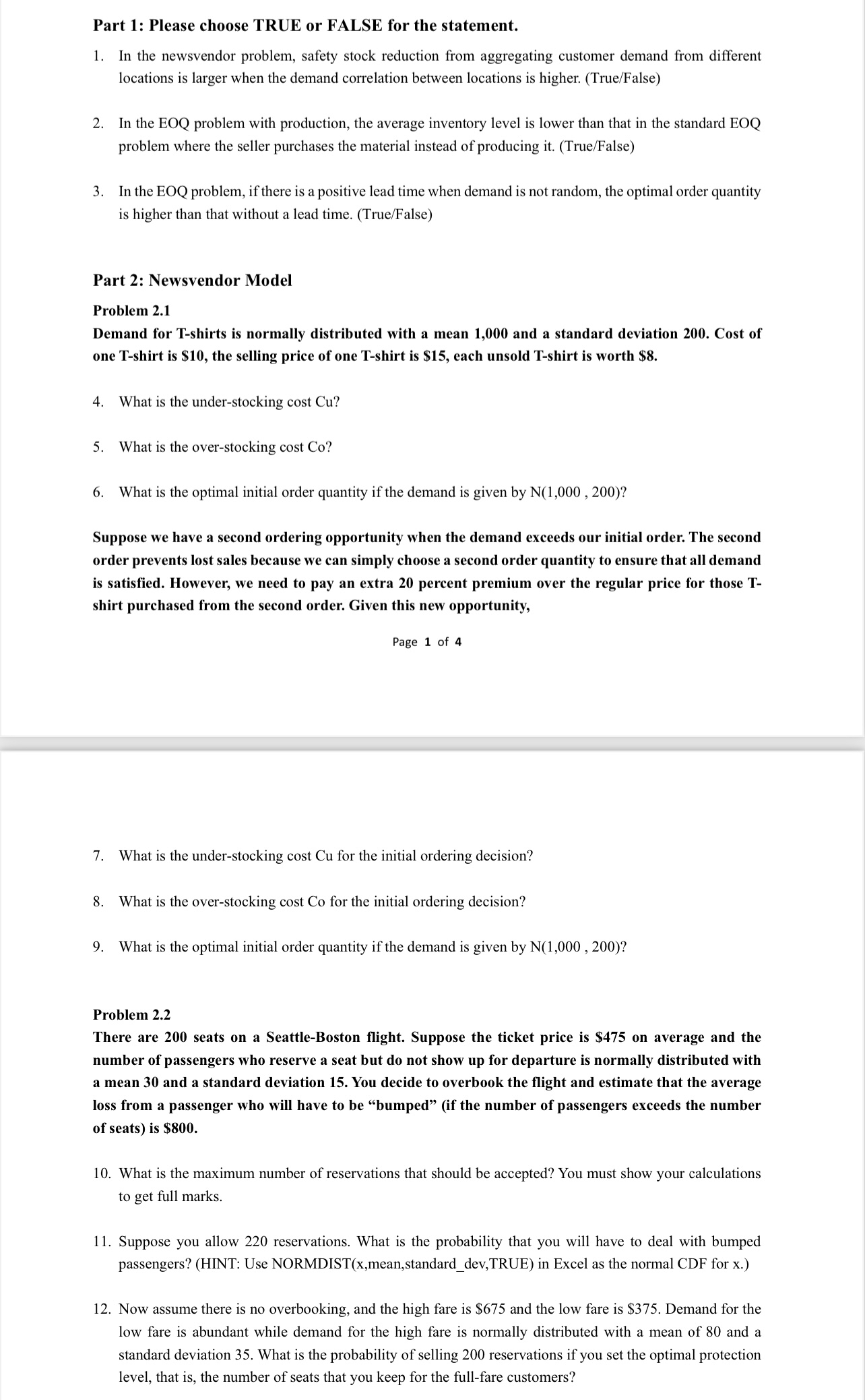 Part 1: Please choose TRUE or FALSE for the statement. In