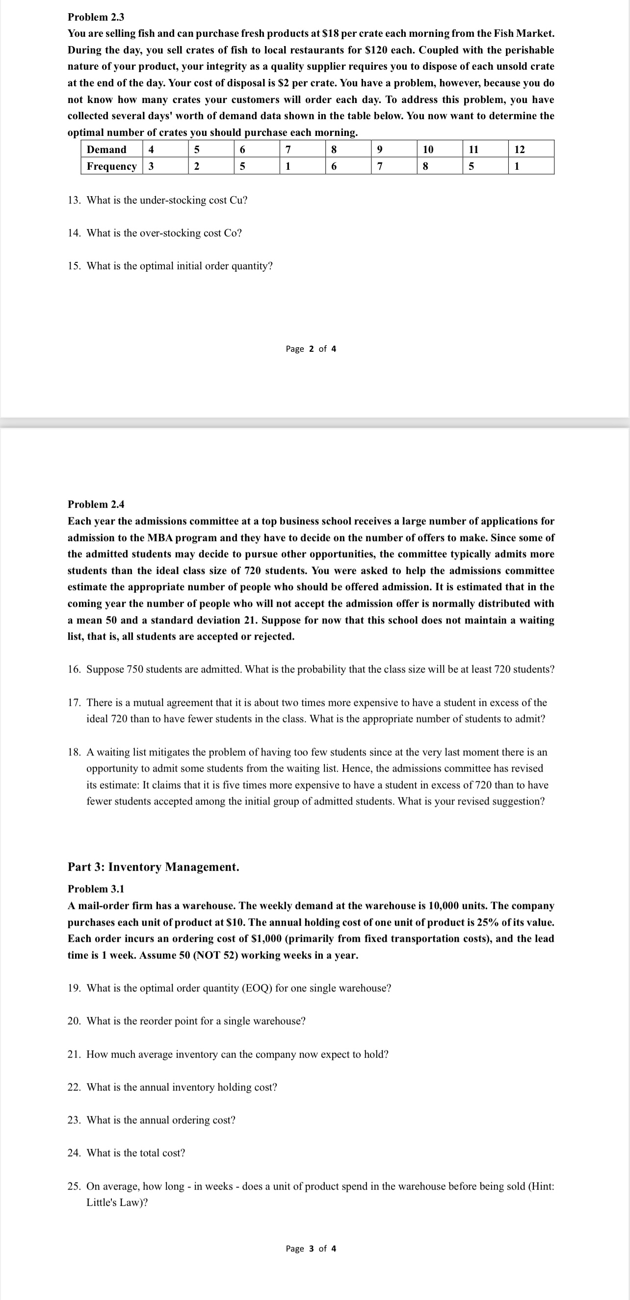  Problem 2.3 You are selling fish and can purchase fresh products