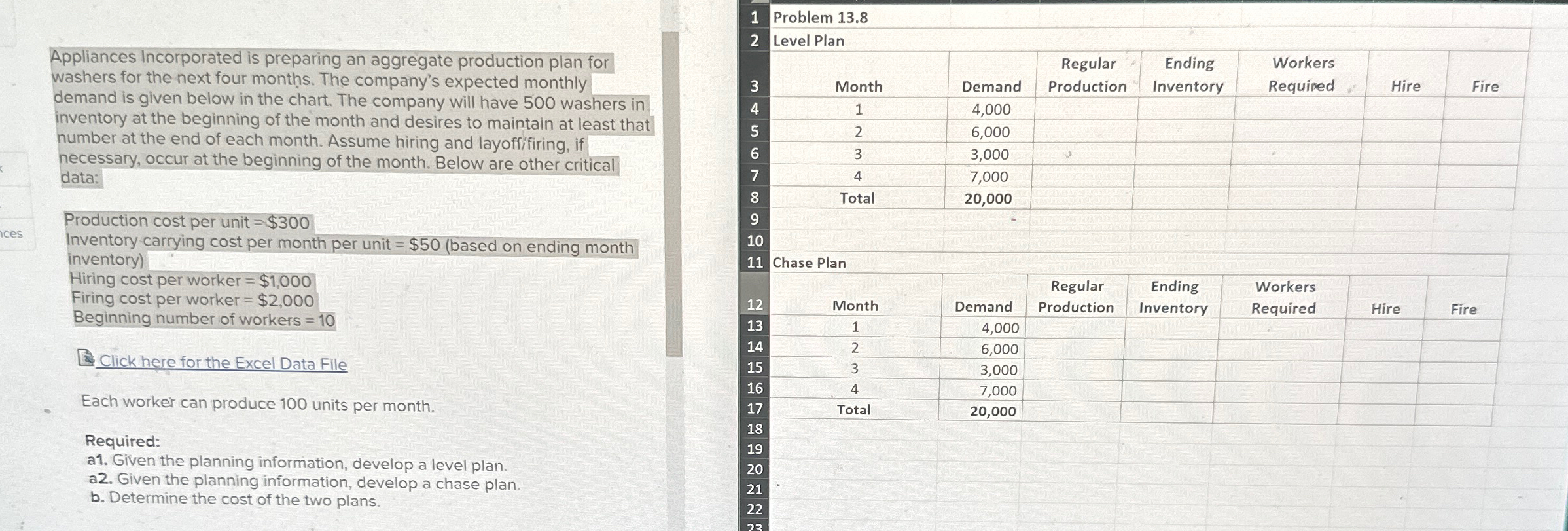  Appliances Incorporated is preparing an aggregate production plan for washers for