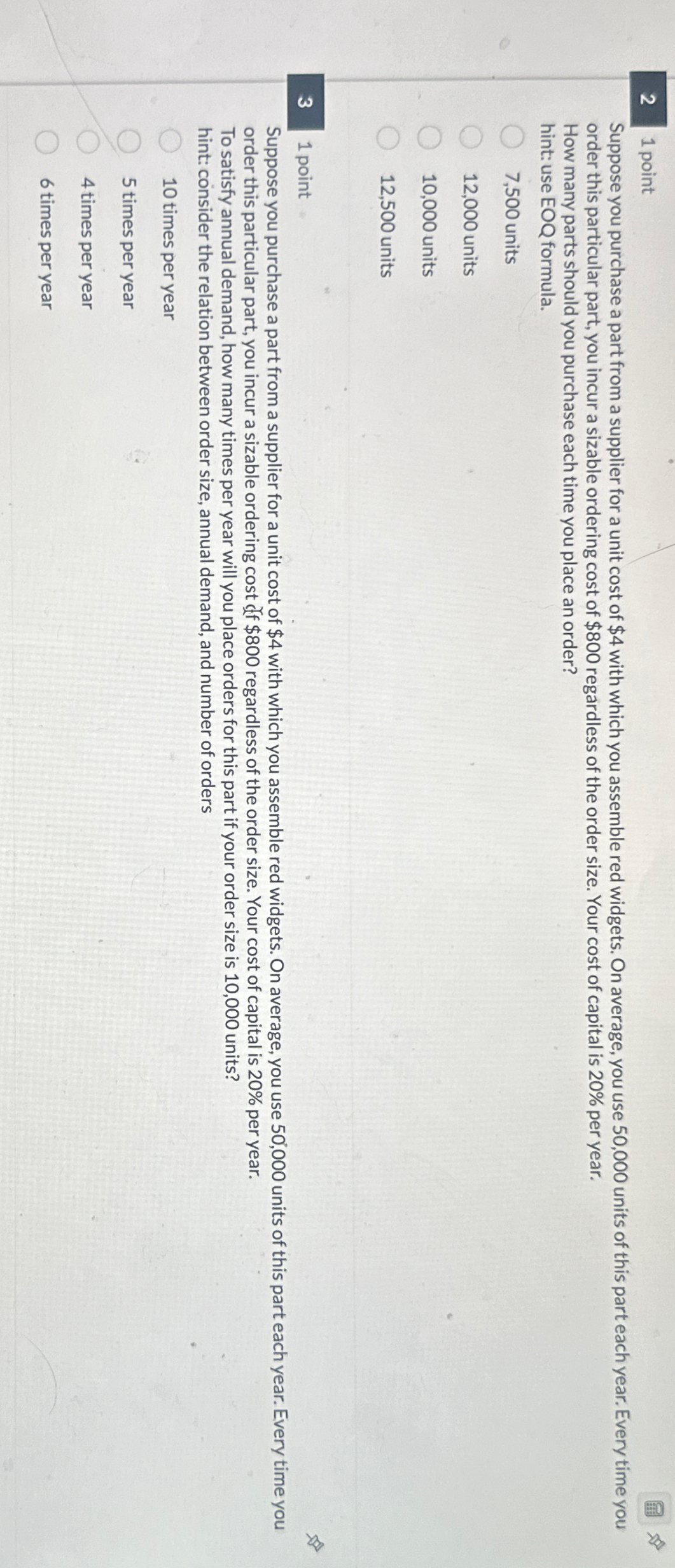  2 1 point Suppose you purchase a part from a supplier