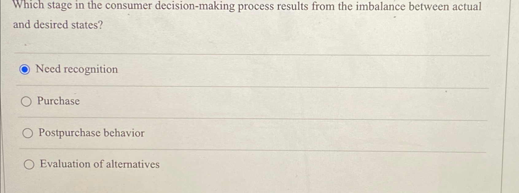  Which stage in the consumer decision-making process results from the imbalance