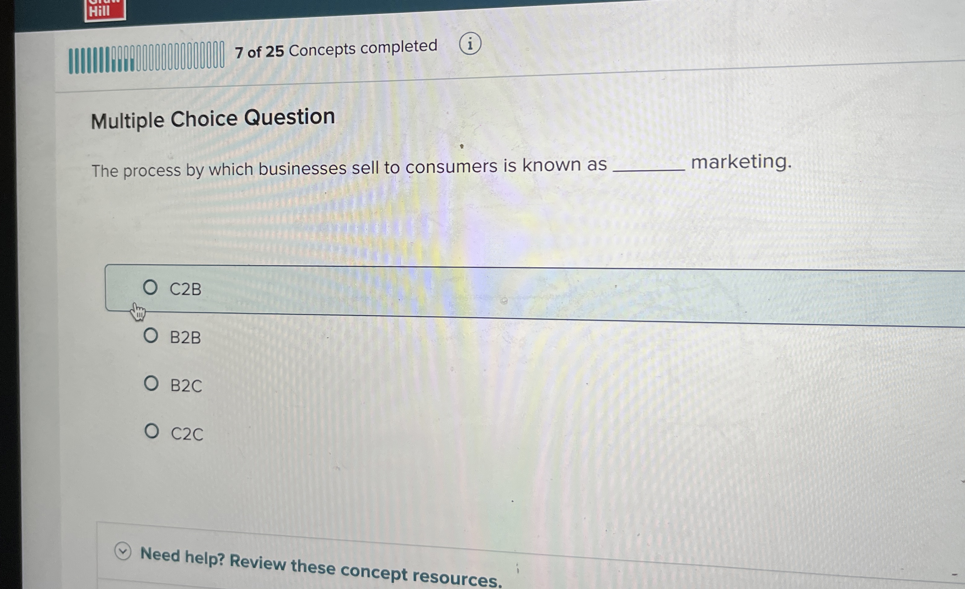  Multiple Choice Question The process by which businesses sell to consumers