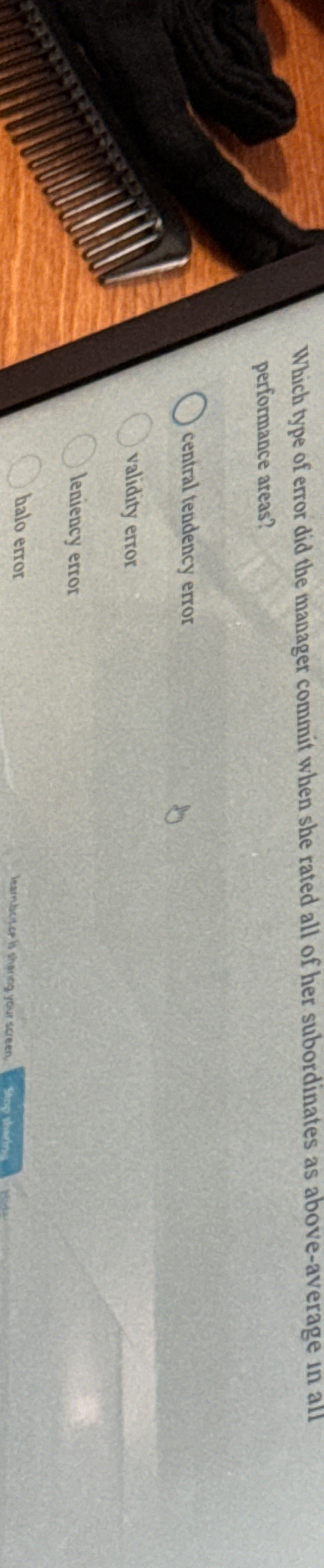  Which type of error did the manager commit when she rated