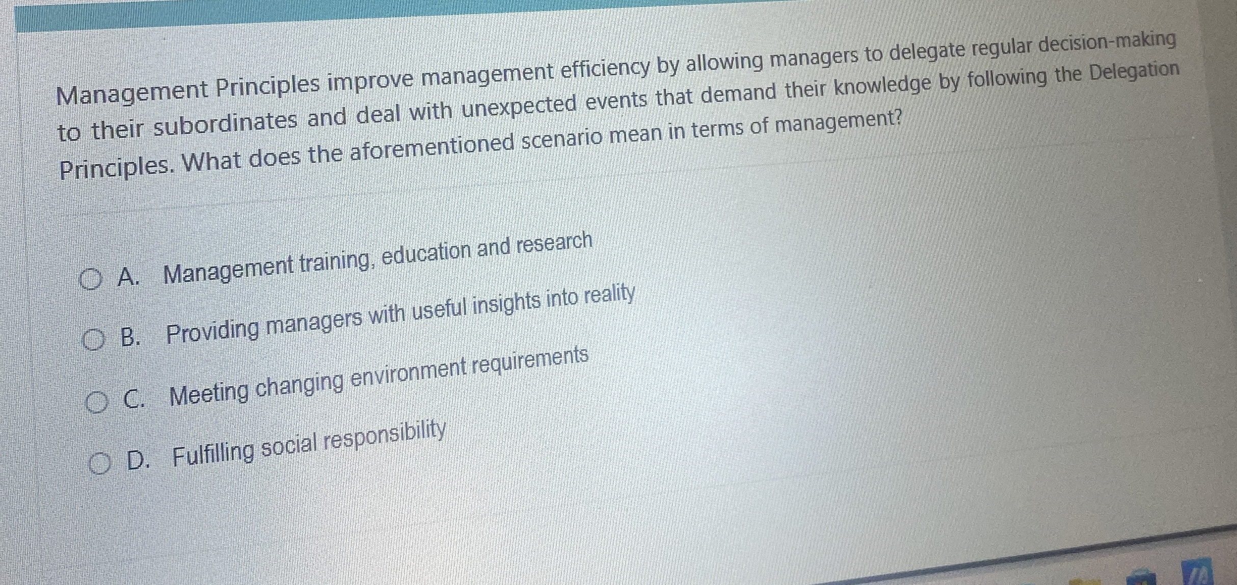  Management Principles improve management efficiency by allowing managers to delegate regular