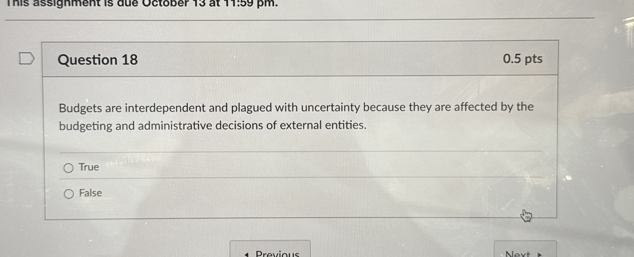 Question 18 Budgets are interdependent and plagued with uncertainty because they