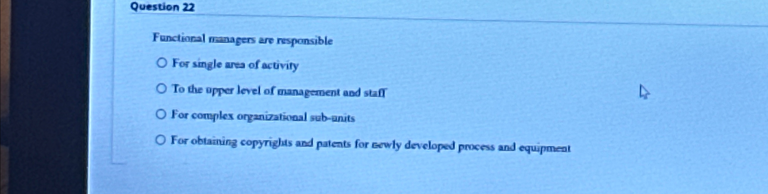  Question 22 Functional nazagers are respensible For single area of activity