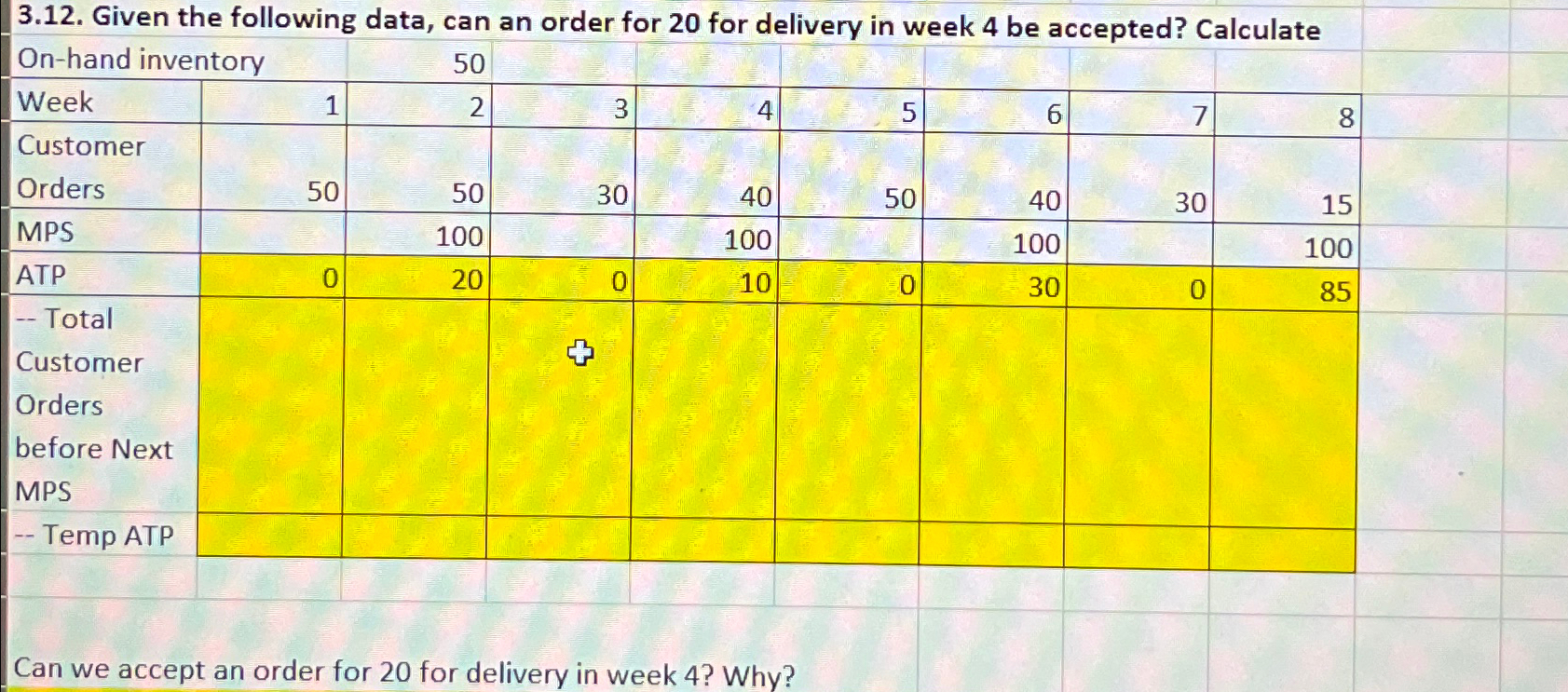  3.12. Given the following data, can an order for 20 for