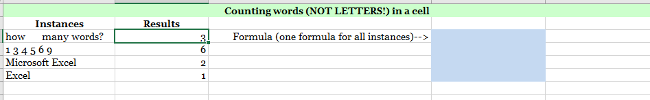  Counting words (NOT LETTERS!) in a cell Formula (one formula for