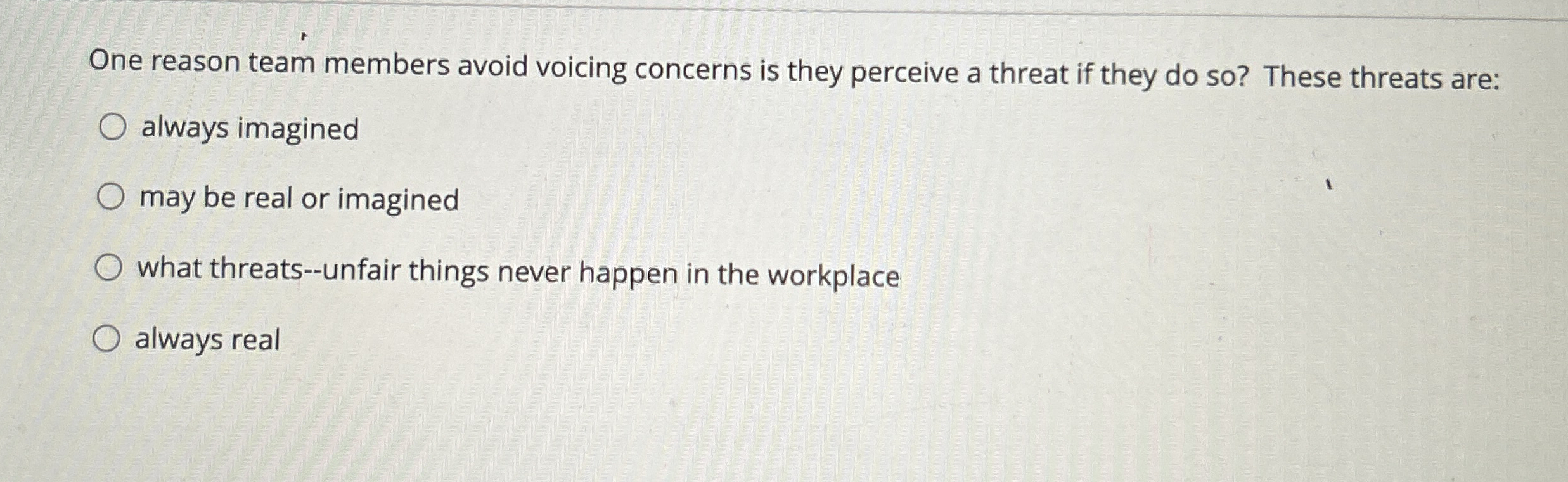  One reason team members avoid voicing concerns is they perceive a