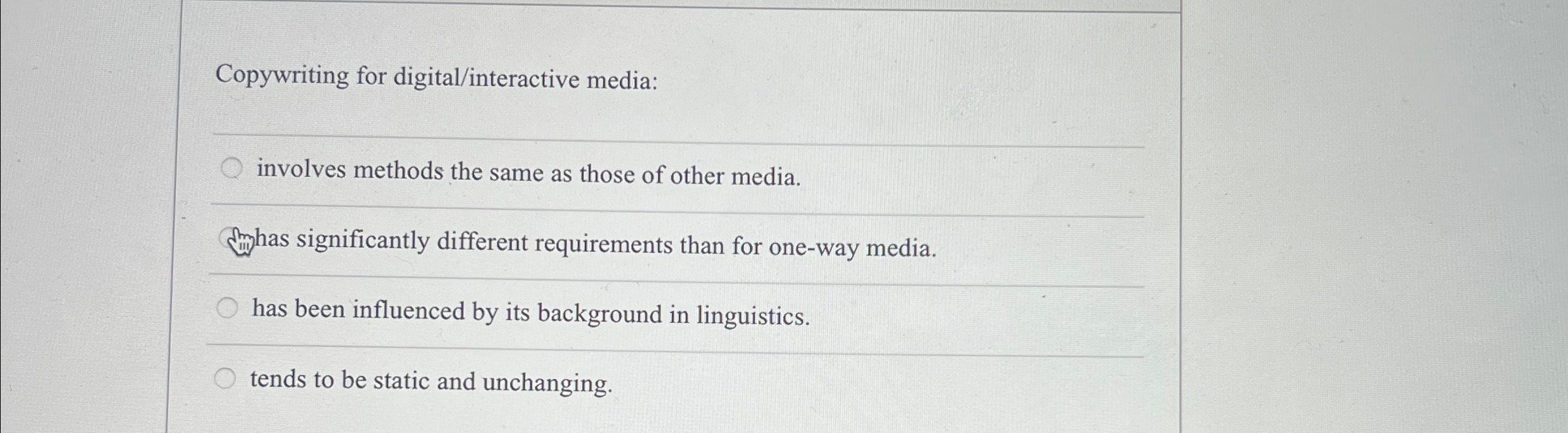  Copywriting for digital/interactive media: involves methods the same as those of