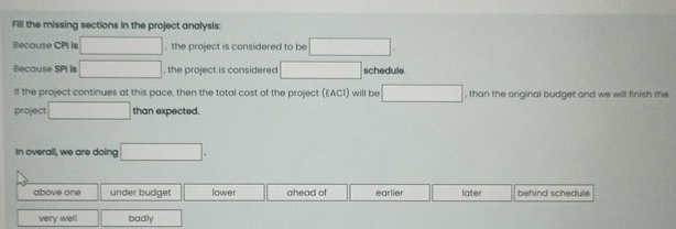  Fill the missing sections in the project analysis: Becouse CPi is