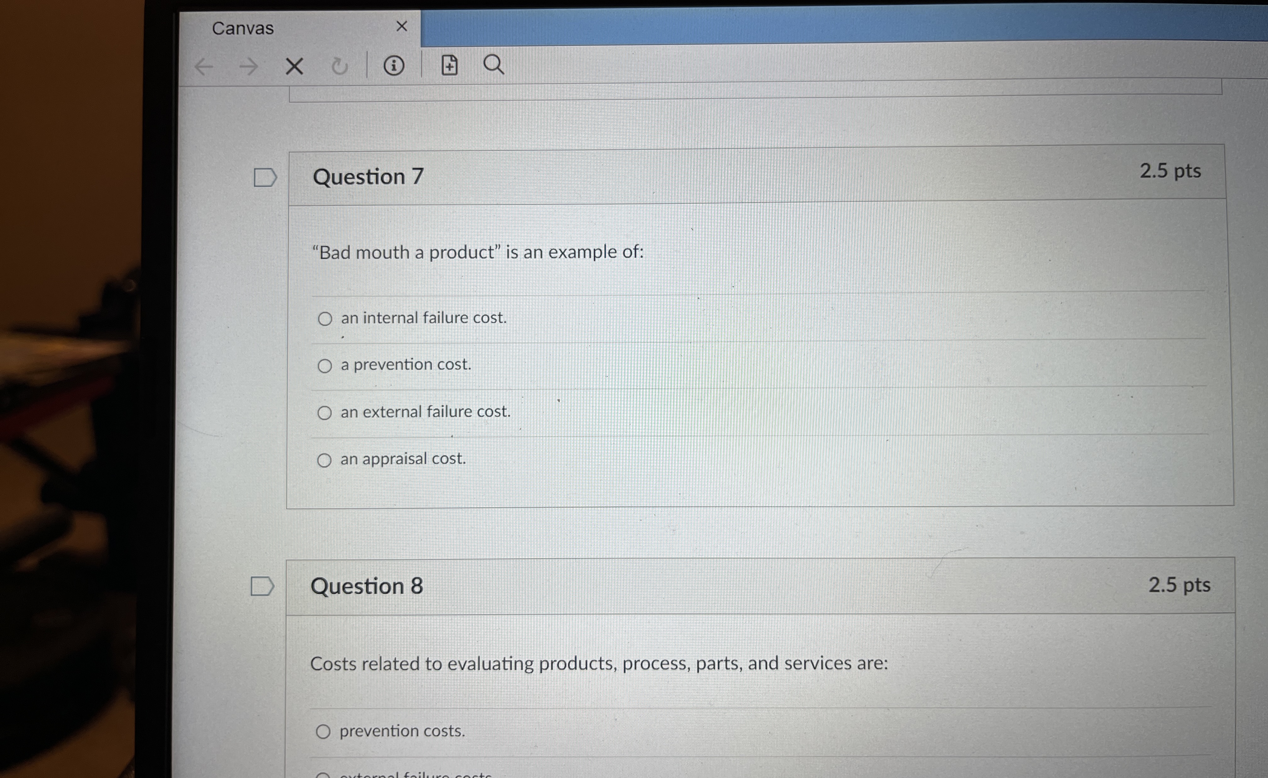  Canvas 2.5 pts Question 7 2.5pts "Bad mouth a product" is
