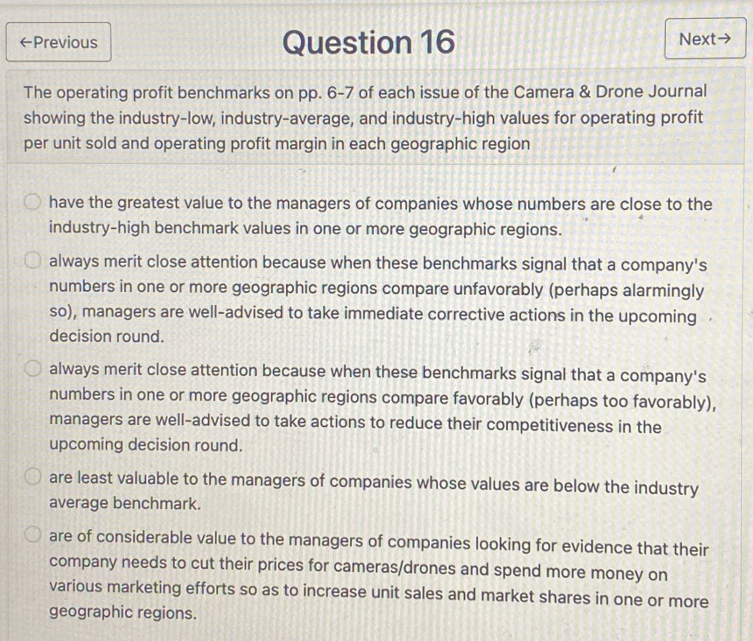  Question 16 The operating profit benchmarks on pp.6-7 of each issue