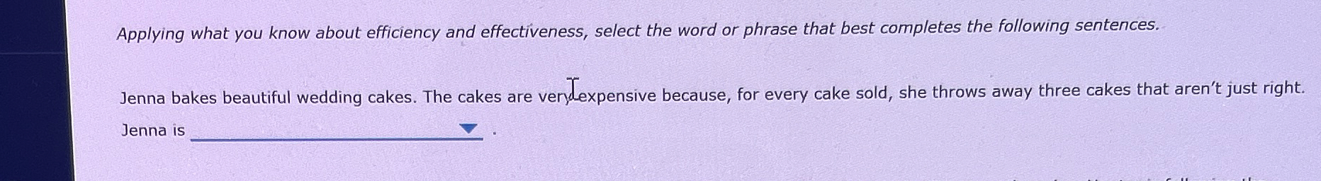  Applying what you know about efficiency and effectiveness, select the word