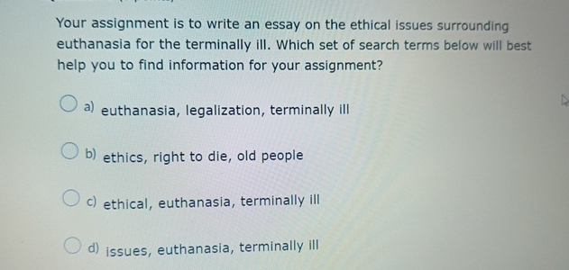  Your assignment is to write an essay on the ethical issues