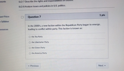  SLO & Analyze issues and policies in U.S. politics. Question 7