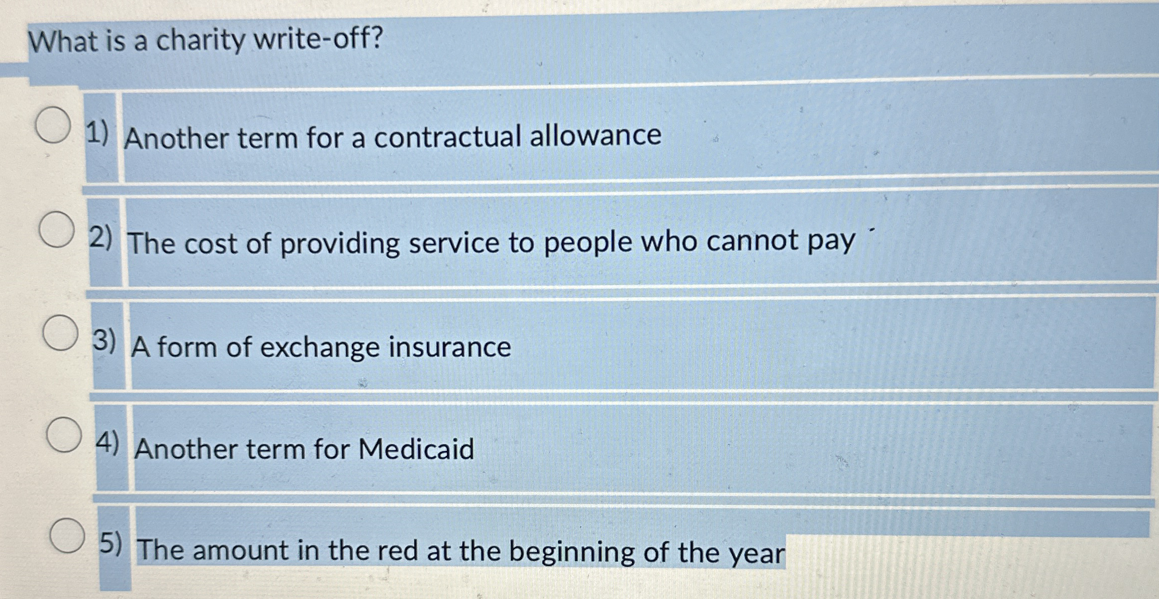  What is a charity write-off? Another term for a contractual allowance
