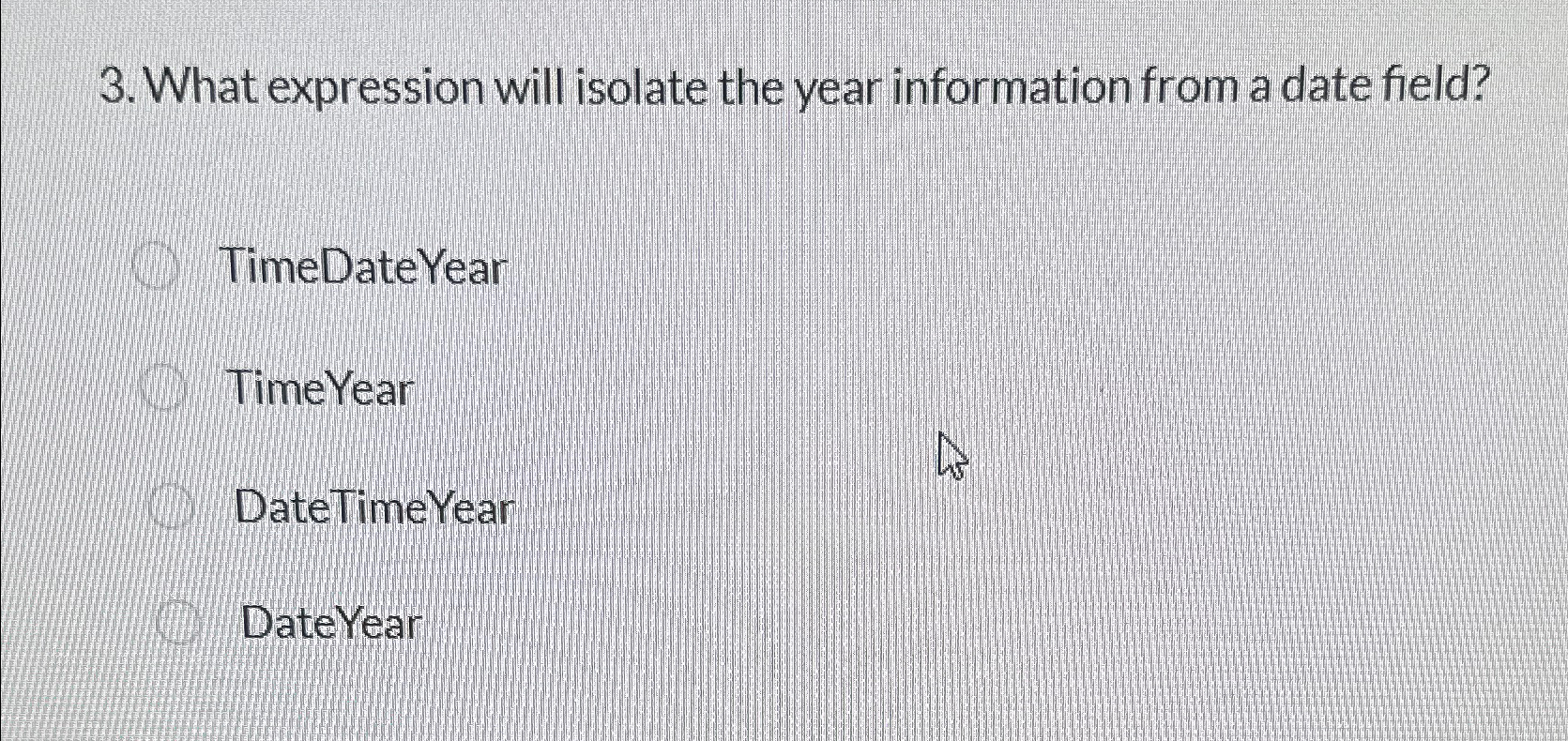  What expression will isolate the year information from a date field?