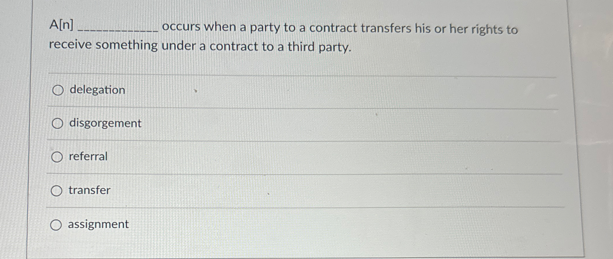  A[n] occurs when a party to a contract transfers his or