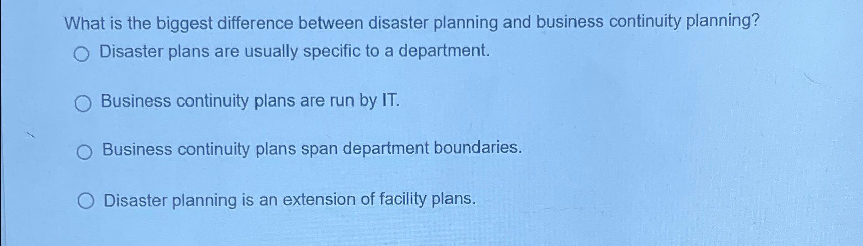  What is the biggest difference between disaster planning and business continuity