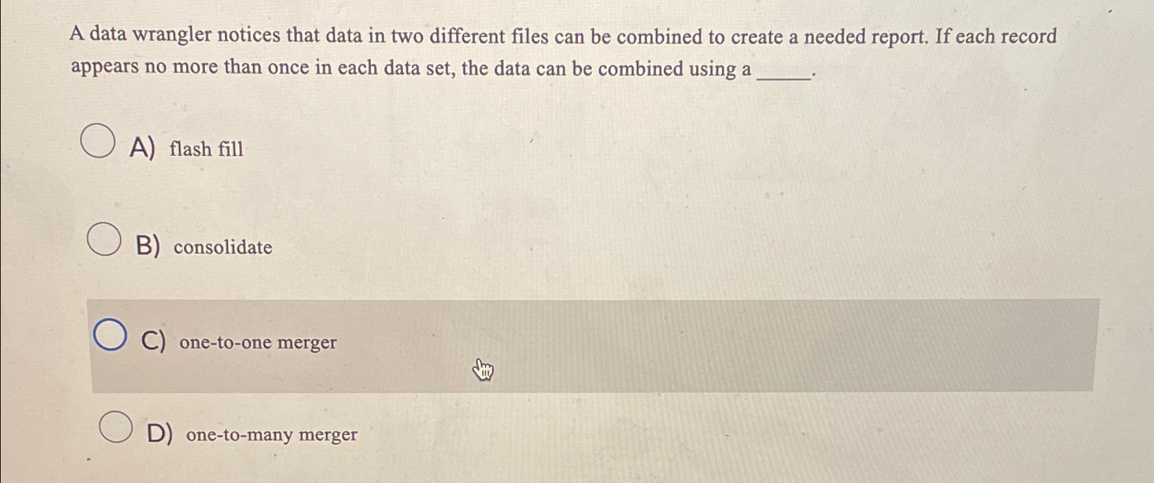  A data wrangler notices that data in two different files can