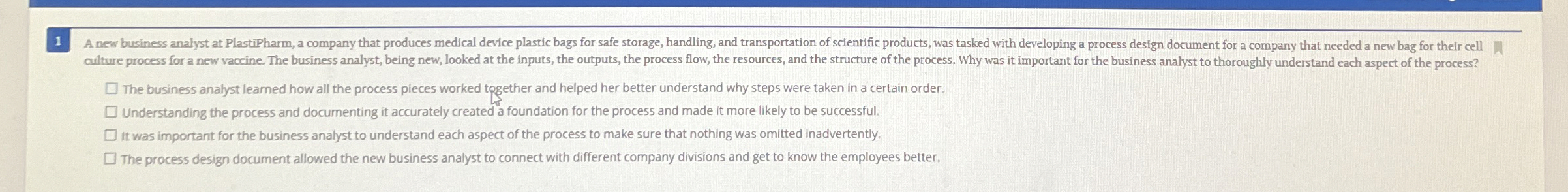  Your Submission: The business analyst learned how all the process pieces