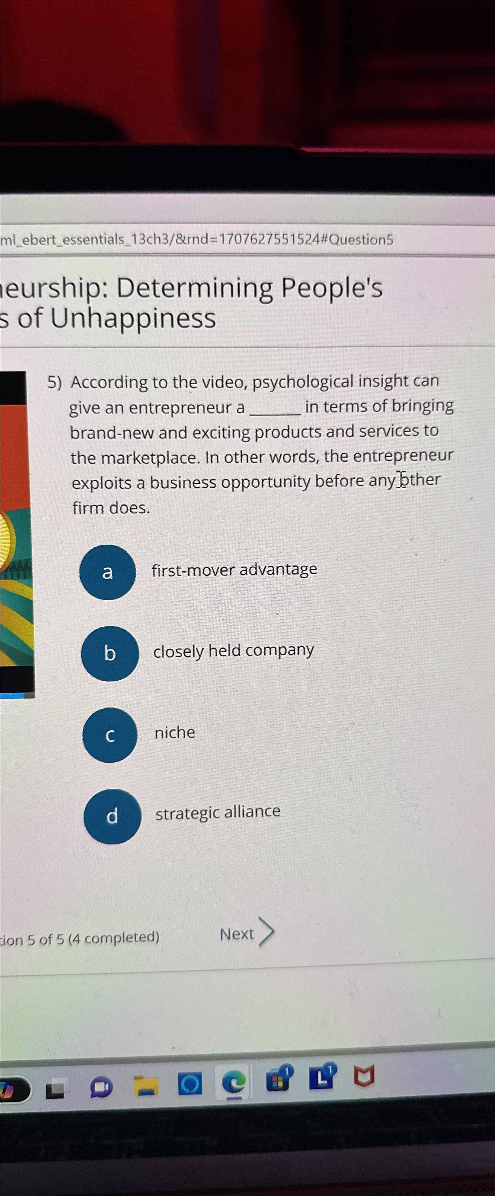  ml_ebert_essentials_13ch3/&rnd =1707627551524#Question 5 eurship: Determining People's s of Unhappiness According to