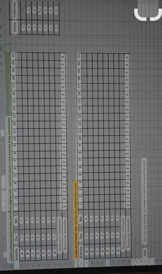  Create a schedule based on the precedince diagram only - see