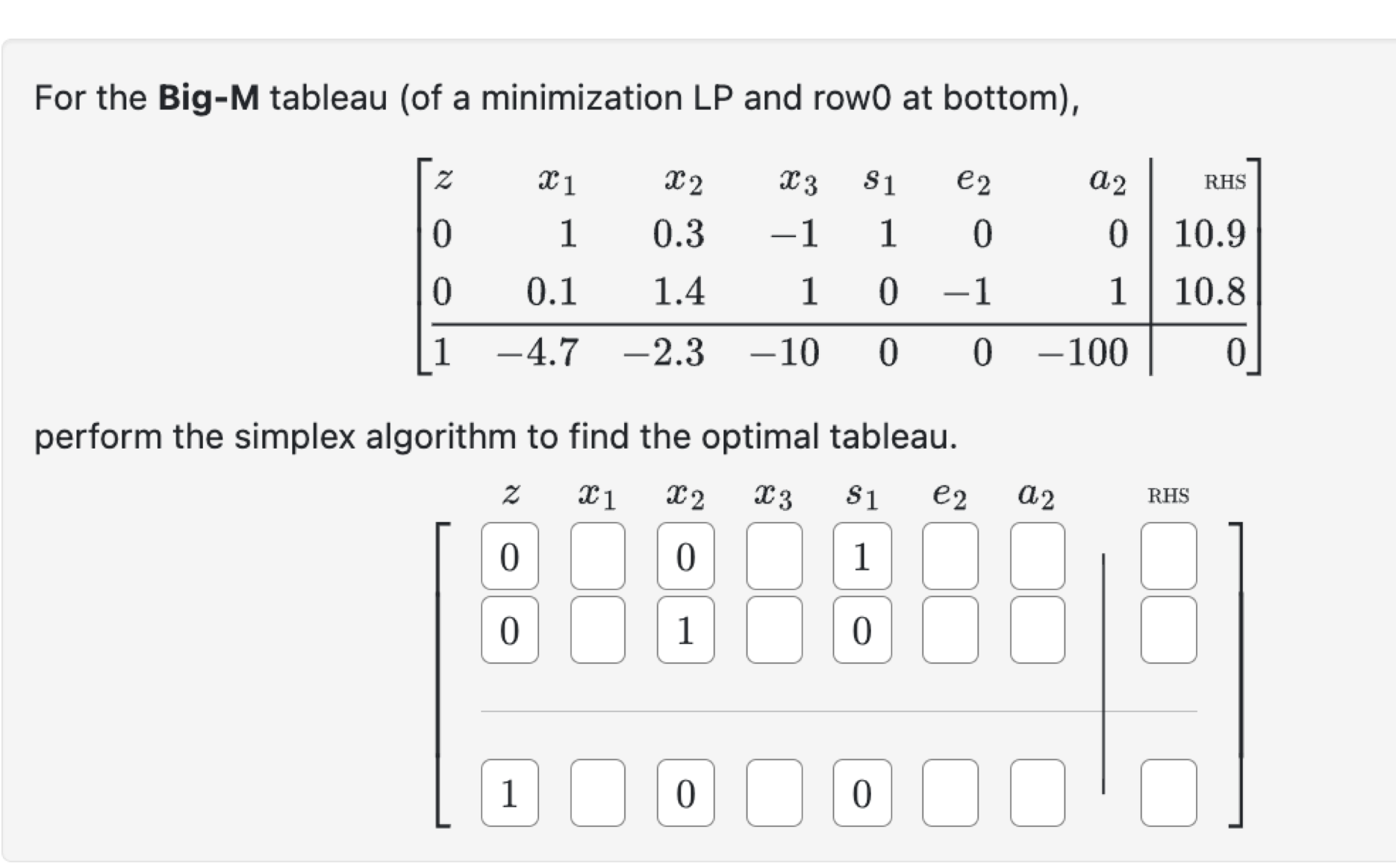  pls help as soon as possible For the Big-M tableau (of