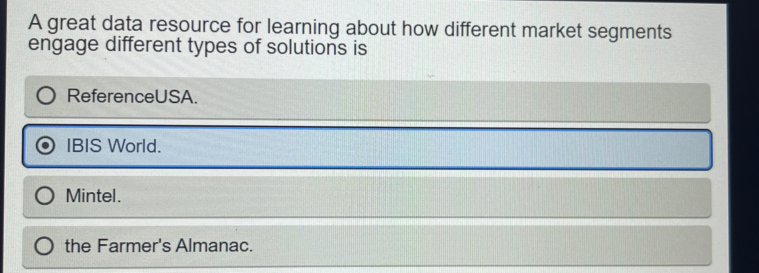  A great data resource for learning about how different market segments