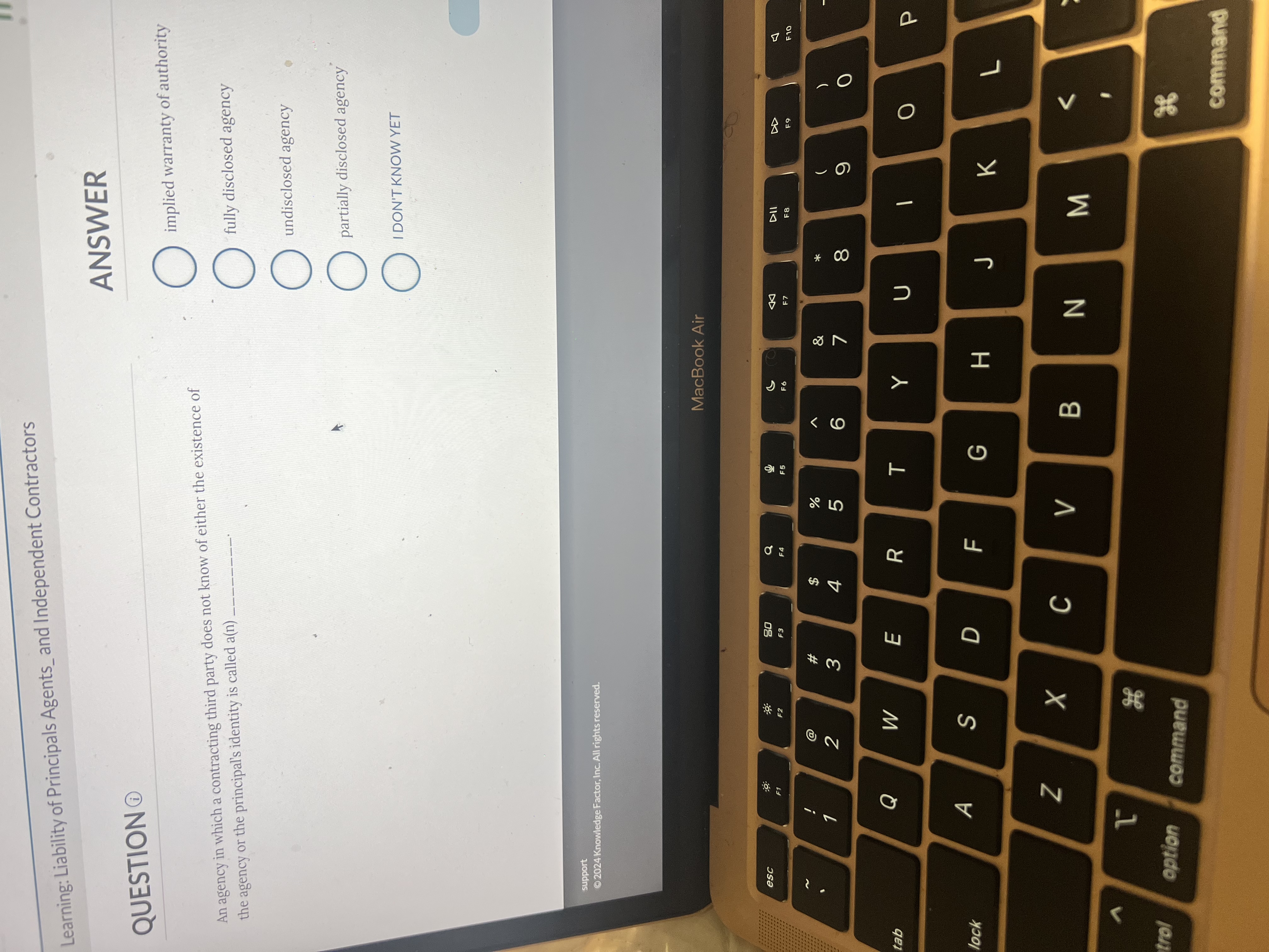  An agency in which a contracting third party does not know