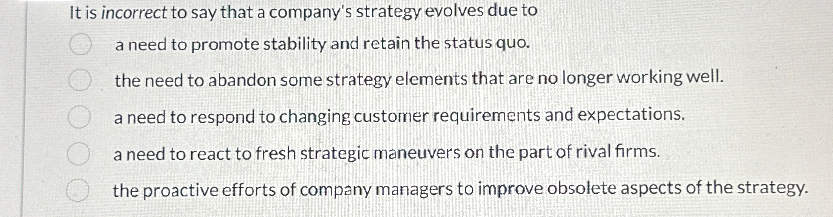  It is incorrect to say that a company's strategy evolves due