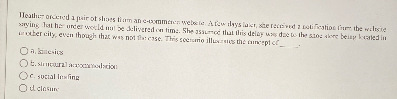 Heather ordered a pair of shoes from an e-commerce website. A