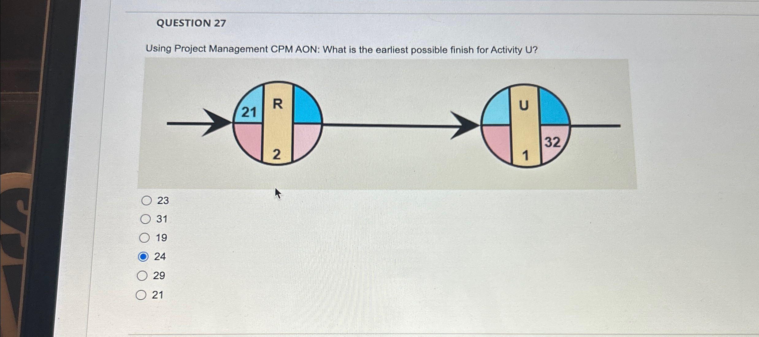  QUESTION 27 Using Project Management CPM AON: What is the earliest